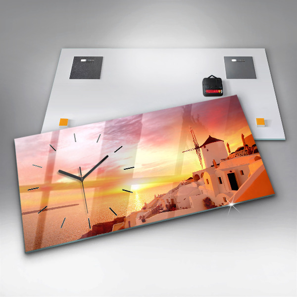 Reloj de cristal horizontal Antiguo molino de viento en Santorini