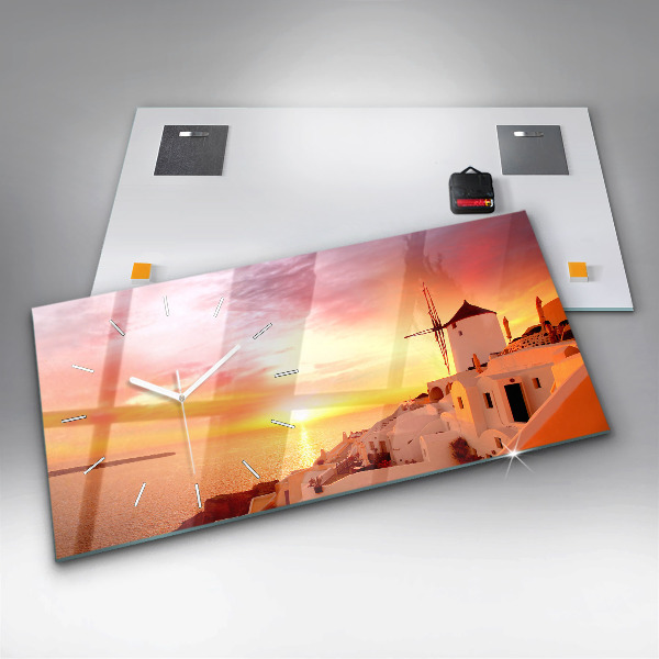 Reloj de cristal horizontal Antiguo molino de viento en Santorini