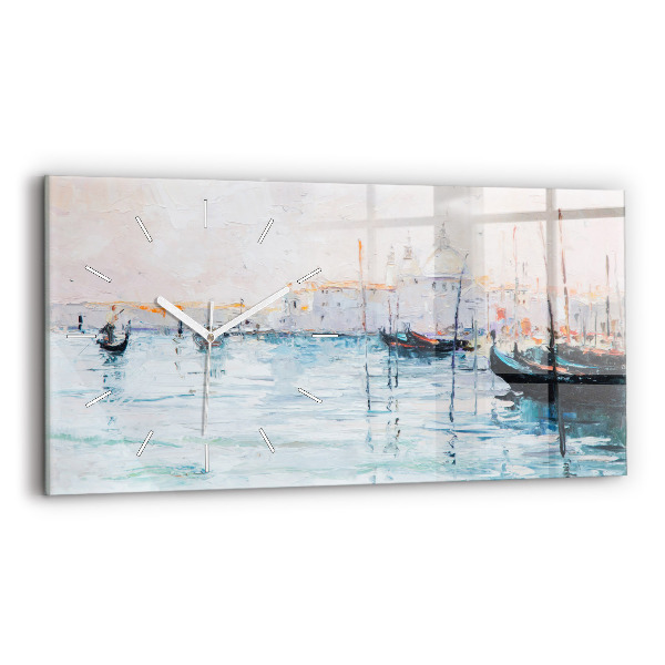 Reloj de cristal horizontal Pintura al óleo yate mar