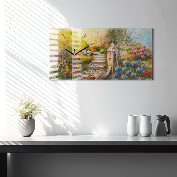 Reloj de cristal horizontal Composición al óleo en un bosque