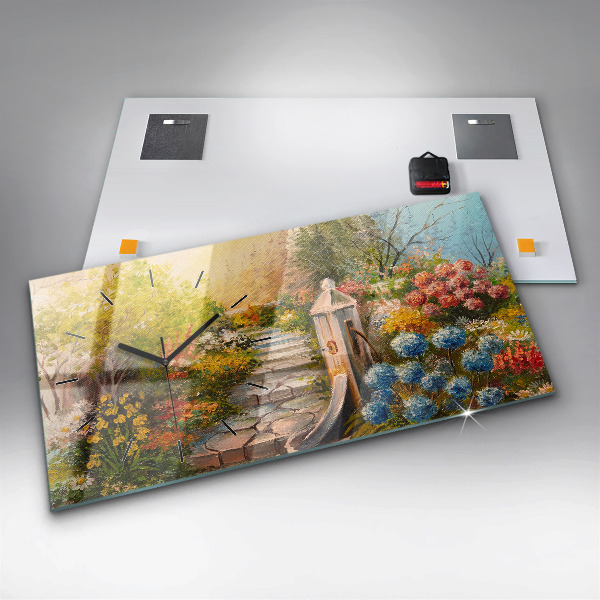 Reloj de cristal horizontal Composición al óleo en un bosque