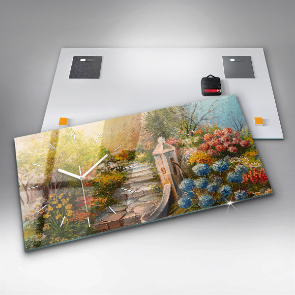 Reloj de cristal horizontal Composición al óleo en un bosque