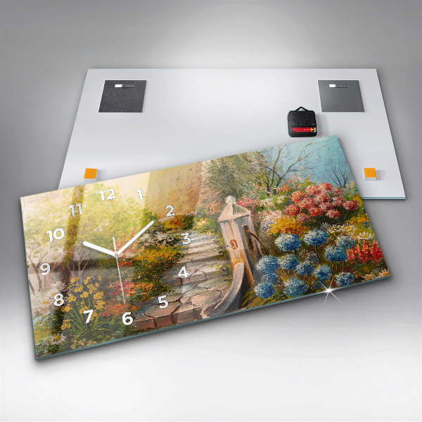 Reloj de cristal horizontal Composición al óleo en un bosque