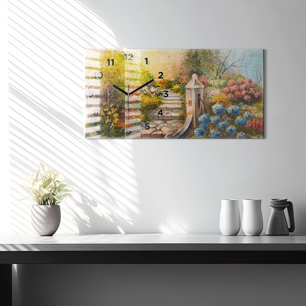 Reloj de cristal horizontal Composición al óleo en un bosque