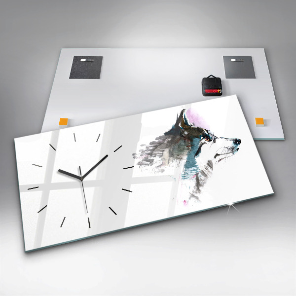 Reloj de cristal horizontal Perfil de un lobo pintado