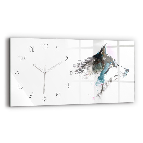Reloj de cristal horizontal Perfil de un lobo pintado