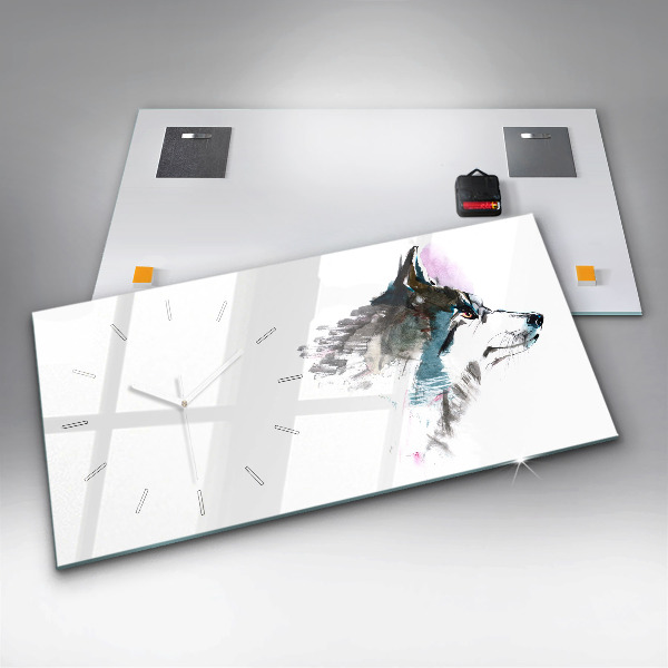 Reloj de cristal horizontal Perfil de un lobo pintado