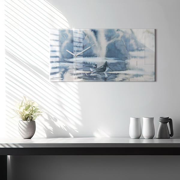 Reloj de cristal horizontal Lago de invierno Barco