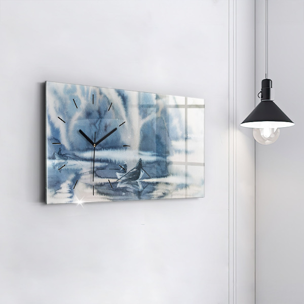 Reloj de cristal horizontal Lago de invierno Barco