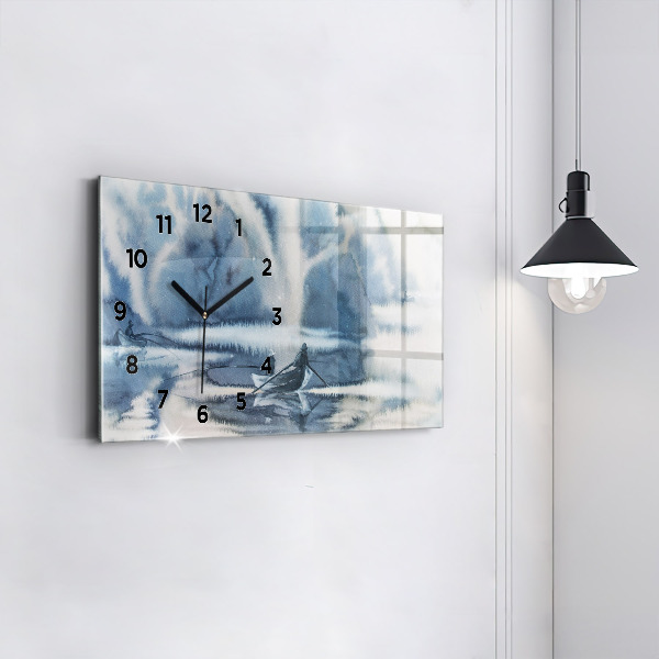 Reloj de cristal horizontal Lago de invierno Barco