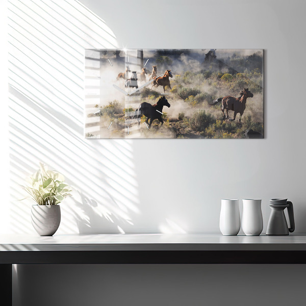 Reloj de cristal horizontal Manada de caballos a toda velocidad