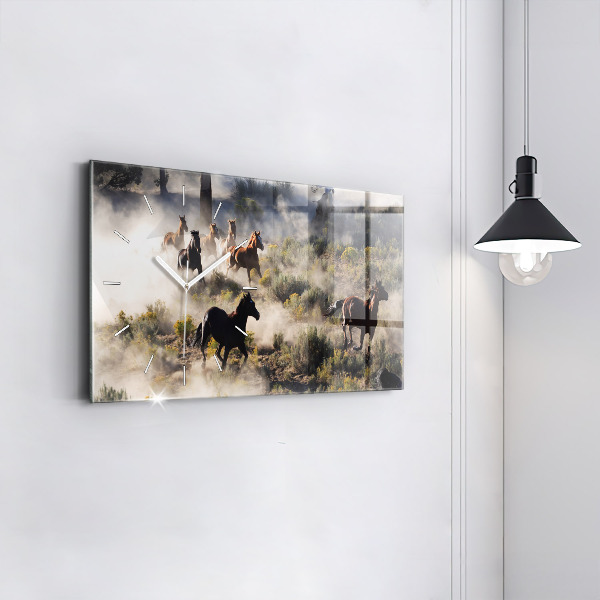 Reloj de cristal horizontal Manada de caballos a toda velocidad