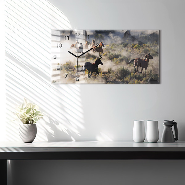 Reloj de cristal horizontal Manada de caballos a toda velocidad