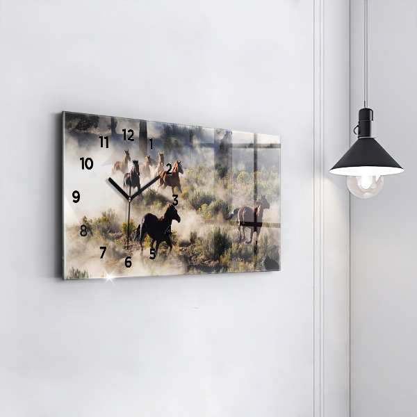 Reloj de cristal horizontal Manada de caballos a toda velocidad