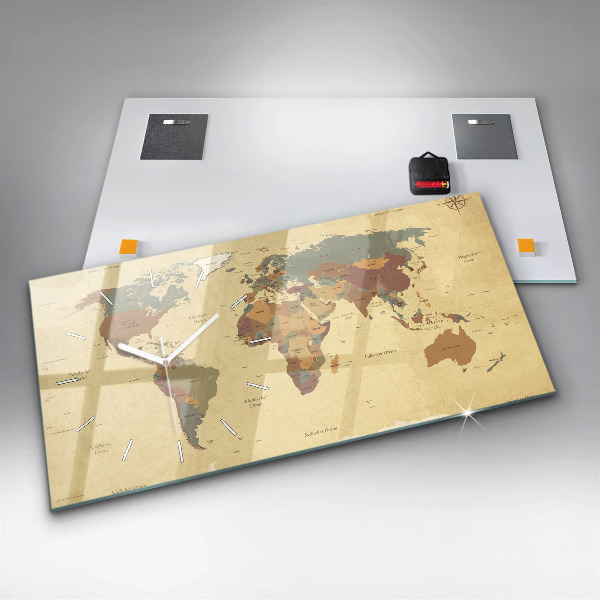 Reloj de cristal horizontal Mapamundi estilo vintage