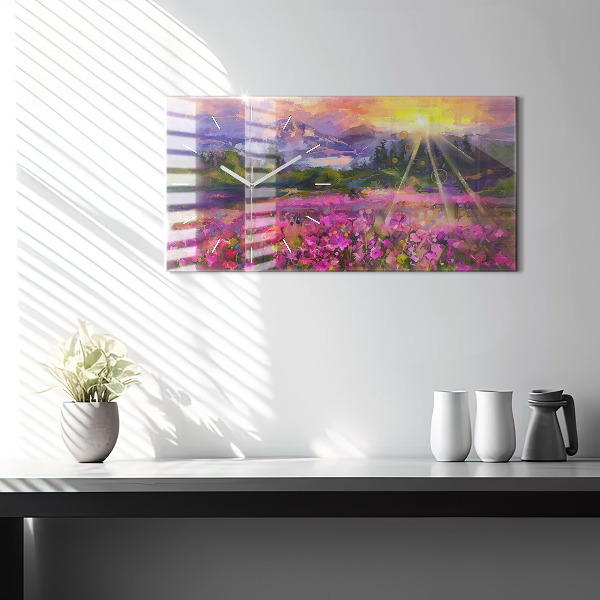 Reloj de cristal horizontal Pradera al atardecer