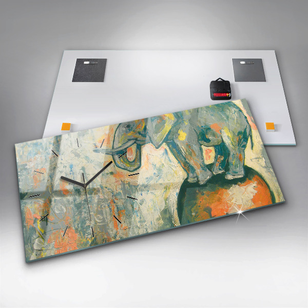 Reloj de cristal horizontal Postura del elefante pintado