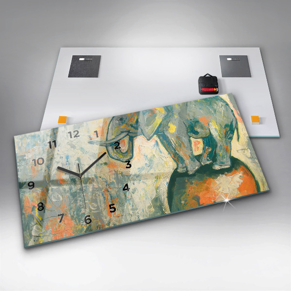 Reloj de cristal horizontal Postura del elefante pintado