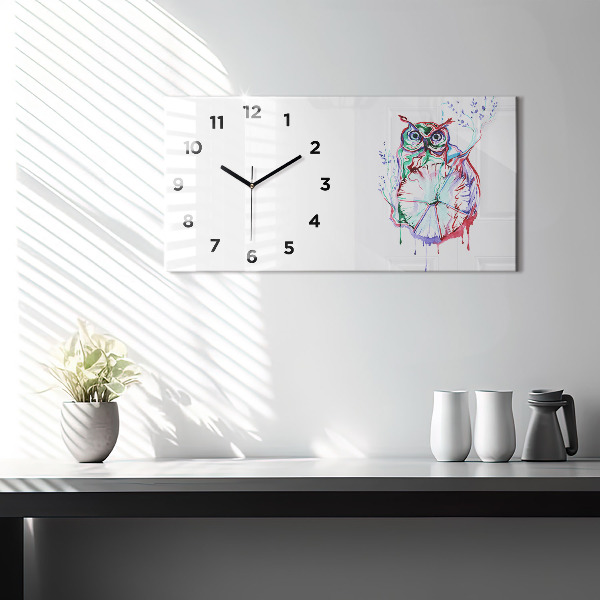 Reloj de cristal horizontal Ilustración de un búho y un reloj