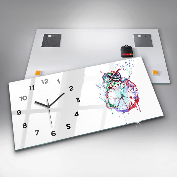 Reloj de cristal horizontal Ilustración de un búho y un reloj