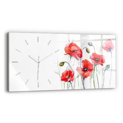 Reloj de cristal horizontal Amapolas rojas pintadas