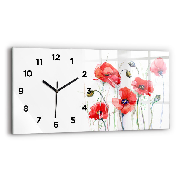 Reloj de cristal horizontal Amapolas rojas pintadas