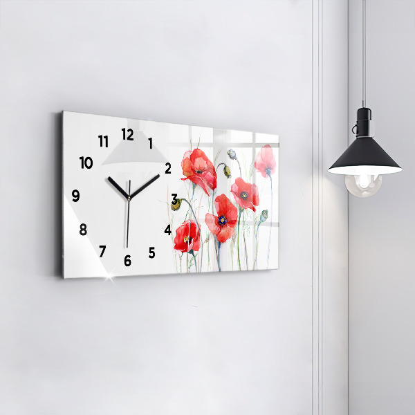 Reloj de cristal horizontal Amapolas rojas pintadas