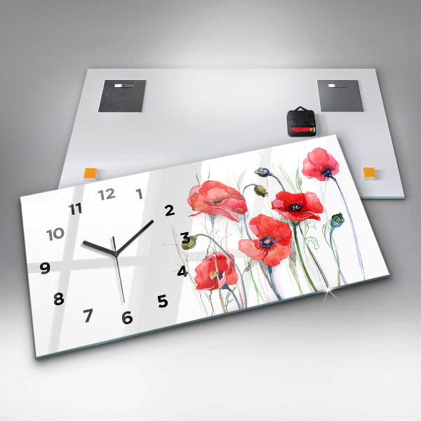 Reloj de cristal horizontal Amapolas rojas pintadas