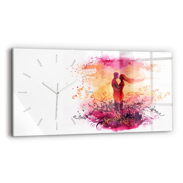 Reloj de cristal horizontal Acuarela de una pareja enamorada