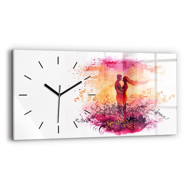 Reloj de cristal horizontal Acuarela de una pareja enamorada