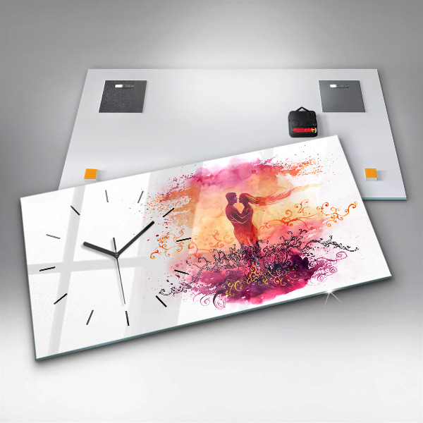 Reloj de cristal horizontal Acuarela de una pareja enamorada