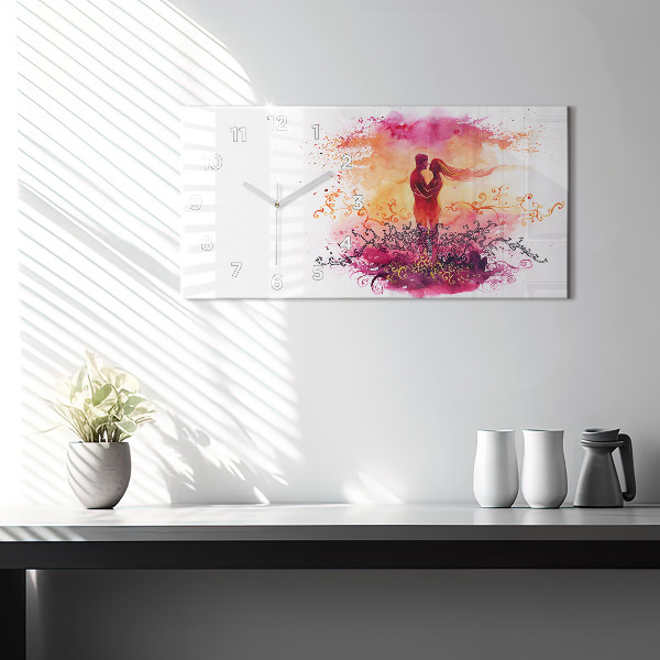 Reloj de cristal horizontal Acuarela de una pareja enamorada
