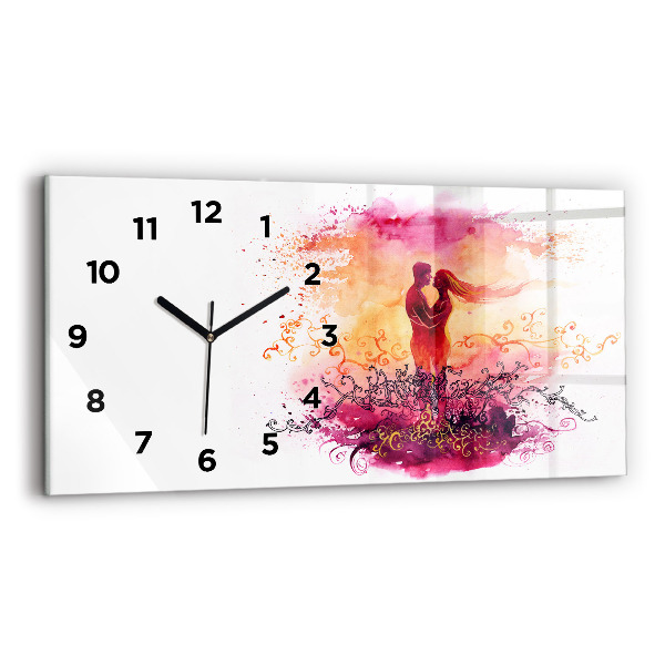 Reloj de cristal horizontal Acuarela de una pareja enamorada