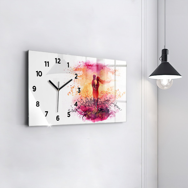 Reloj de cristal horizontal Acuarela de una pareja enamorada