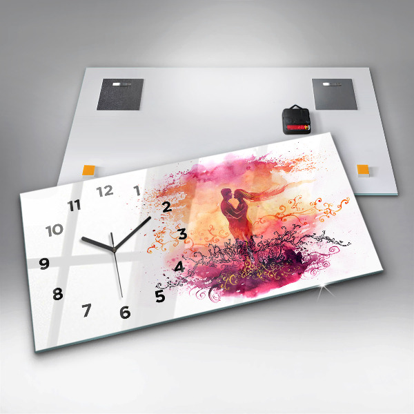 Reloj de cristal horizontal Acuarela de una pareja enamorada