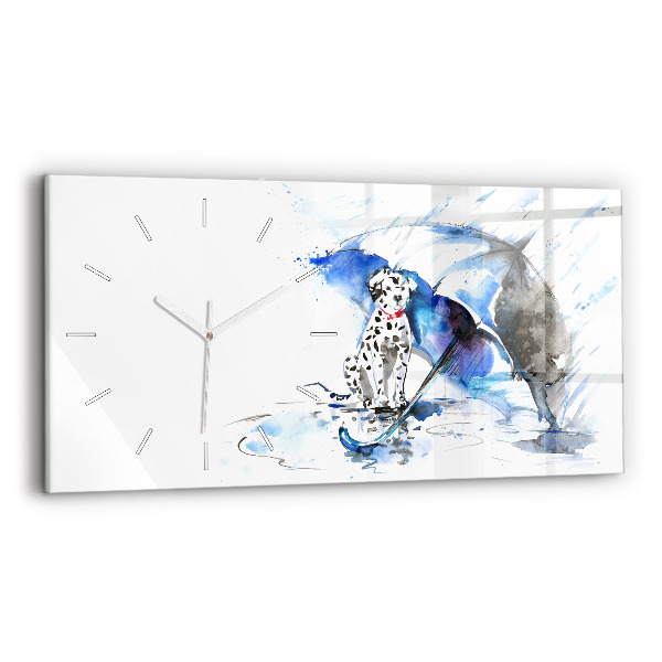 Reloj de cristal horizontal Dálmata y paraguas