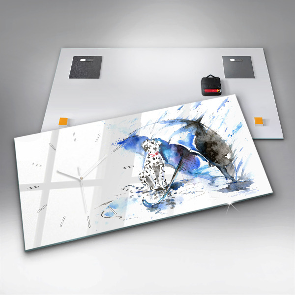 Reloj de cristal horizontal Dálmata y paraguas
