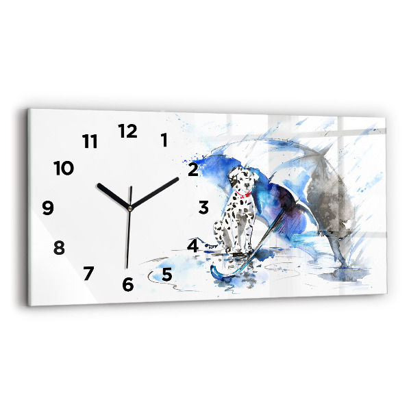 Reloj de cristal horizontal Dálmata y paraguas