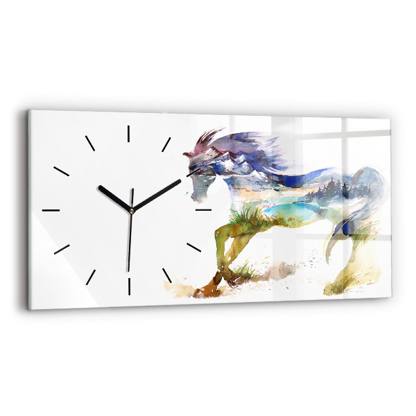 Reloj de cristal horizontal Montaña pintada y caballo
