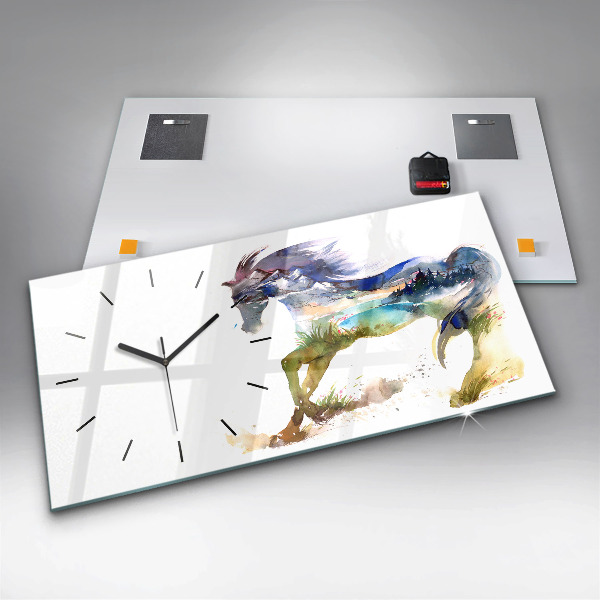 Reloj de cristal horizontal Montaña pintada y caballo