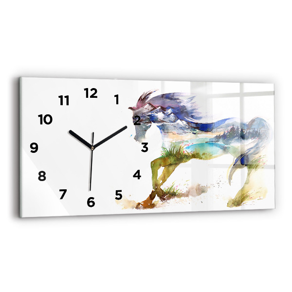 Reloj de cristal horizontal Montaña pintada y caballo