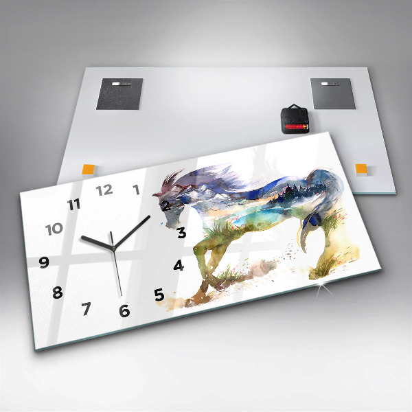 Reloj de cristal horizontal Montaña pintada y caballo