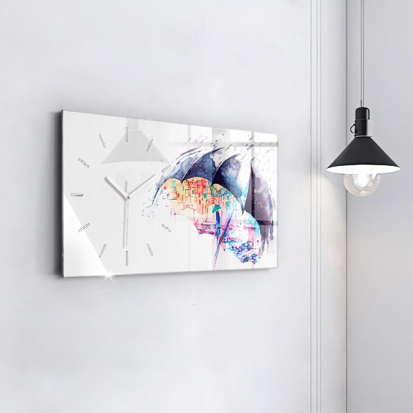 Reloj de cristal horizontal Paraguas y ciudad