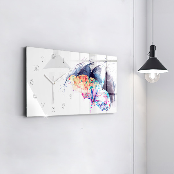 Reloj de cristal horizontal Paraguas y ciudad
