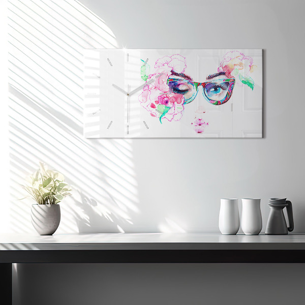 Reloj horizontal Rostros de mujer con gafas