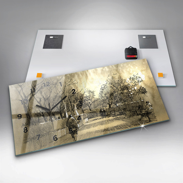 Reloj horizontal Parque y árboles en sepia