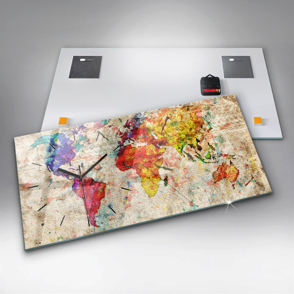 Reloj de cristal horizontal Mapamundi de colores