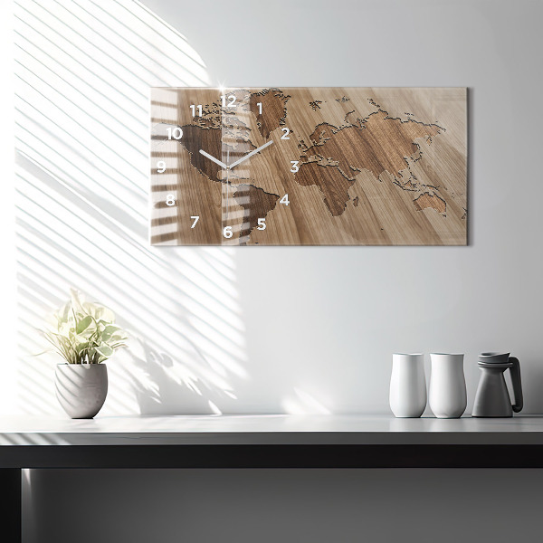 Reloj horizontal Mapamundi sobre madera