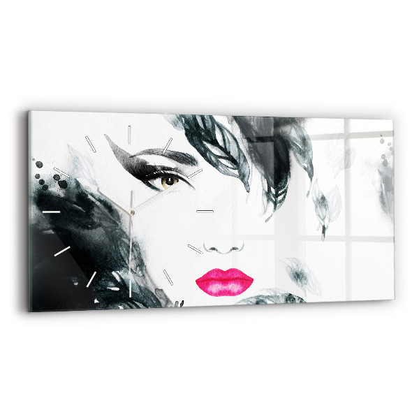 Reloj horizontal Retrato de mujer con labios rojos