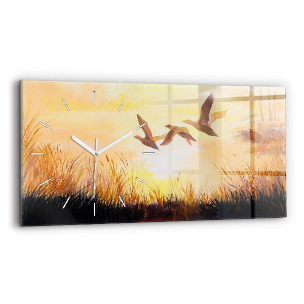 Reloj de cristal horizontal Grullas al atardecer